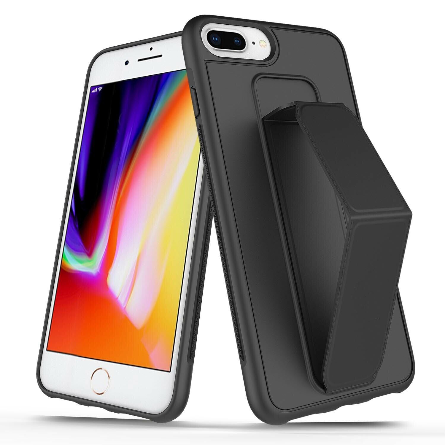 PU Leather Hand Grip Kickstand Case with Metal Plate for iPhone 12 Pro