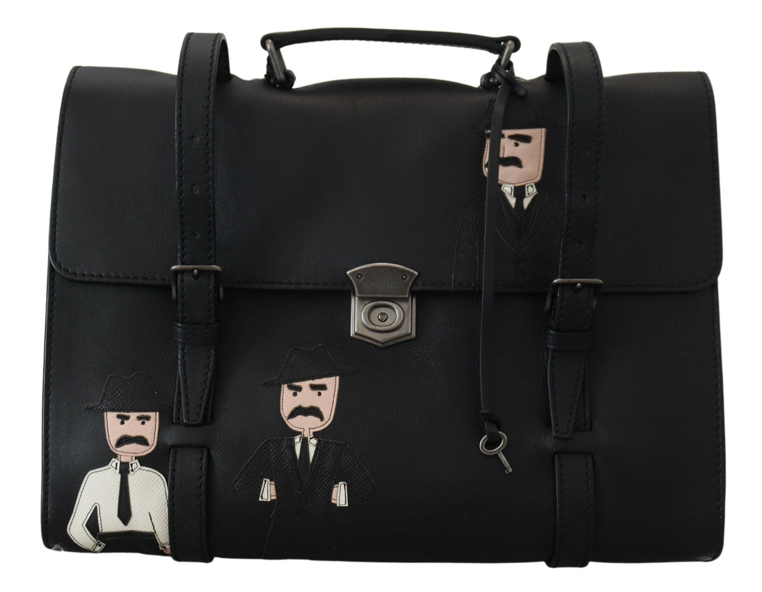 Dolce & Gabbana Black Leather #DGFamily Messenger Shoulder Briefcase