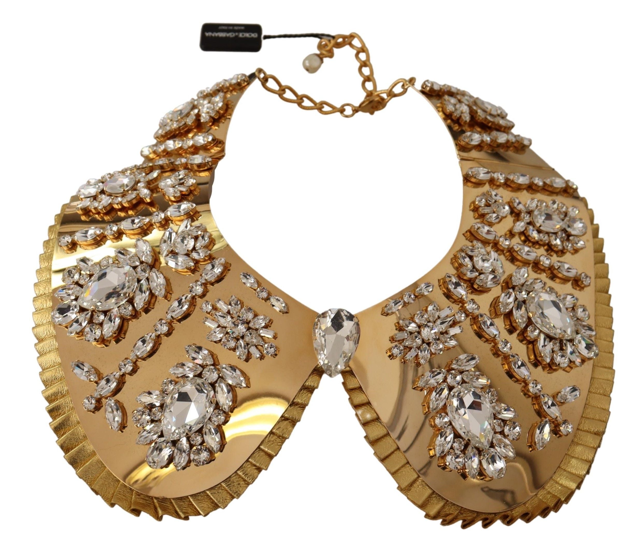 Dolce & Gabbana Gold Tone Clear Crystal Embellished Collar Necklace