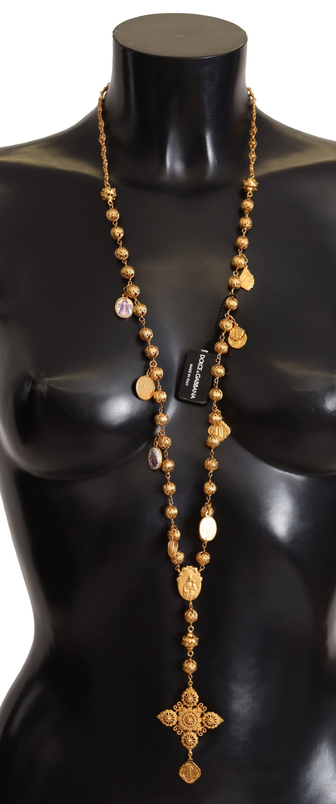 Dolce & Gabbana Gold Tone Brass Chain Religious Cross Pendant Necklace