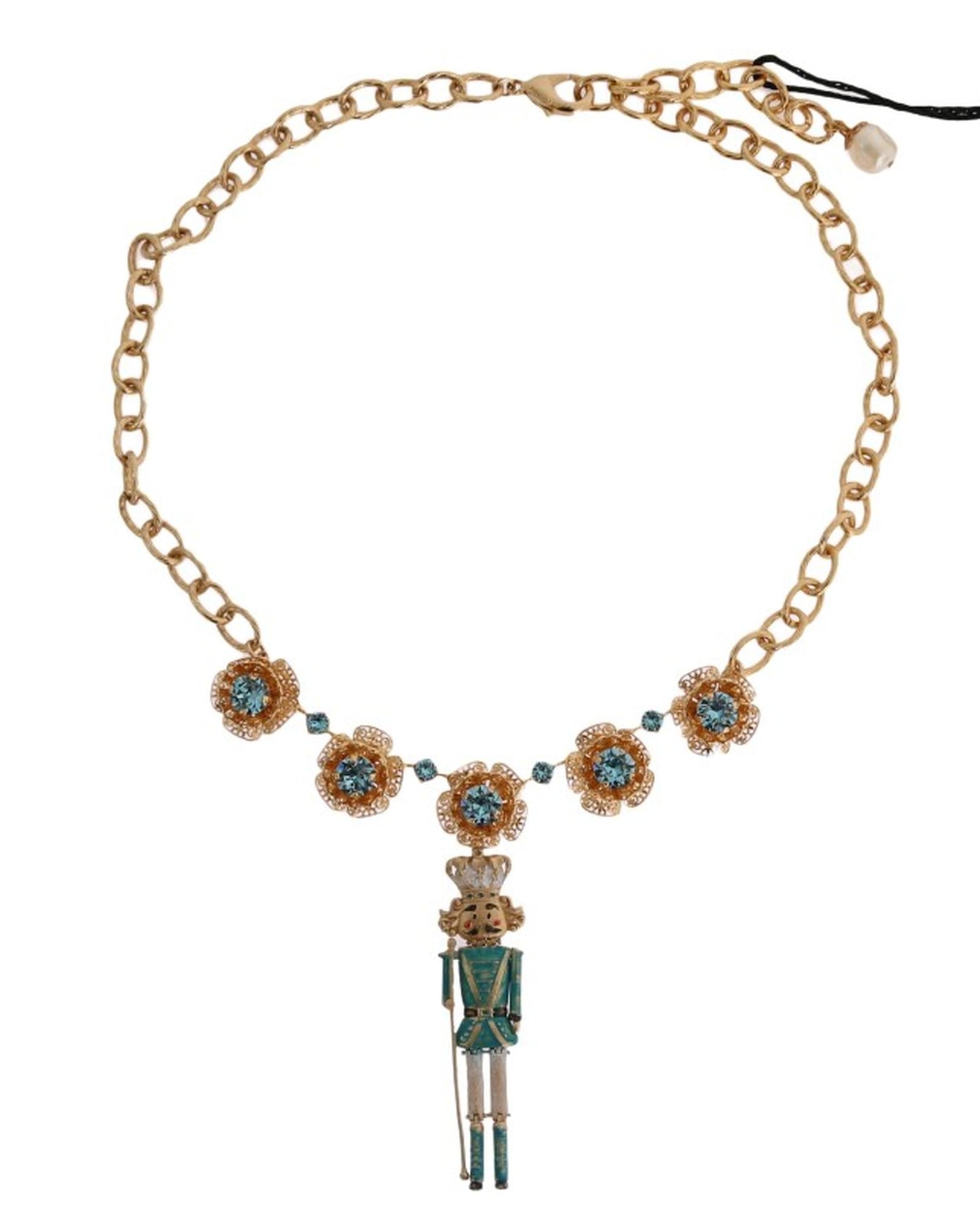 Dolce & Gabbana Gold Brass Handpainted Crystal Floral Necklace
