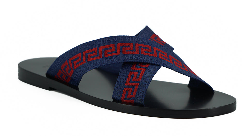 Versace Blue Greca Ribbon Sandals
